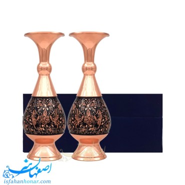 ست گلدان جفتی مسی حکاکی