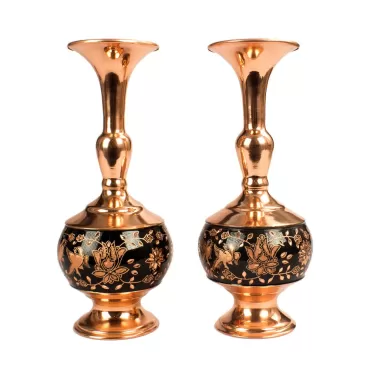 ست دو تایی گلدان مسی حکاکی و پرداز