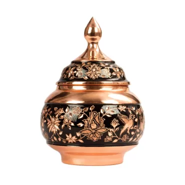 قندان چایی مسی حکاکی گل و مرغ